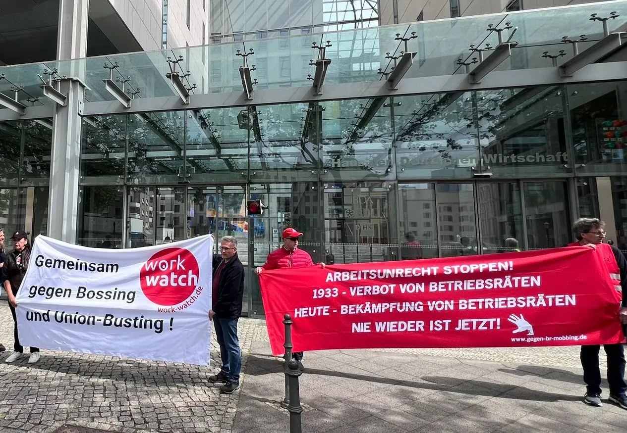 Protest vor dem Haus der Deutschen Wirtschaft in Berlin, 4. Mai 2024 | © work-watch